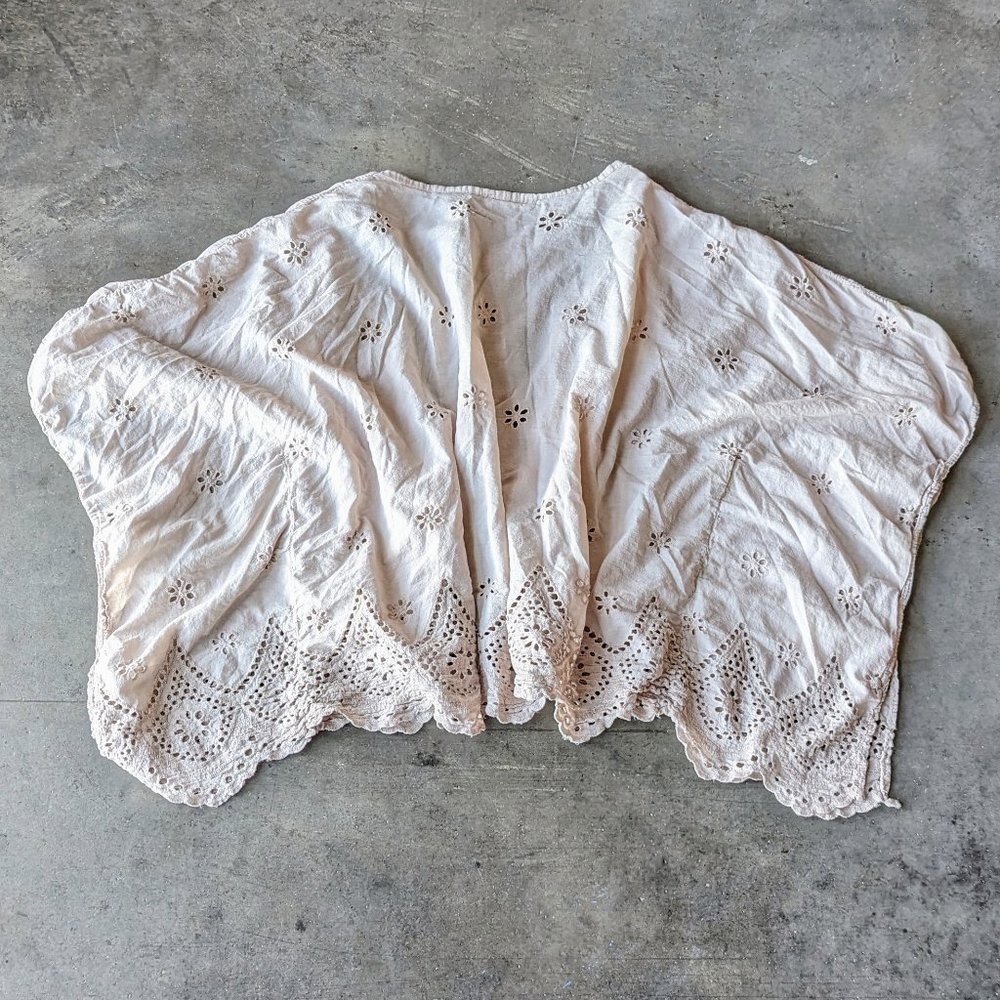 Lara Guidotti Beige Floral Eyelet Embroidered Kimono Cardigan one size - Picture 10 of 10